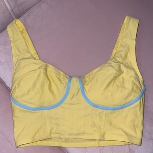 Fabletics Yellow Nova Low Impact Bra with blue bra outline